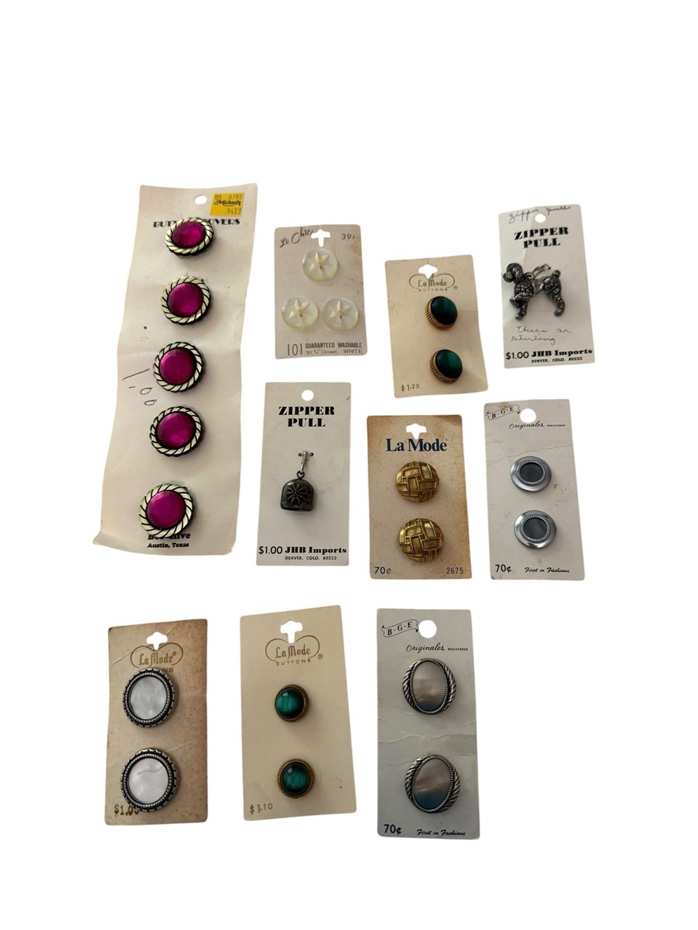 Vintage Button & Zipper Pull Lot La Mode Le Chic Sterling Silver Poodle JHB